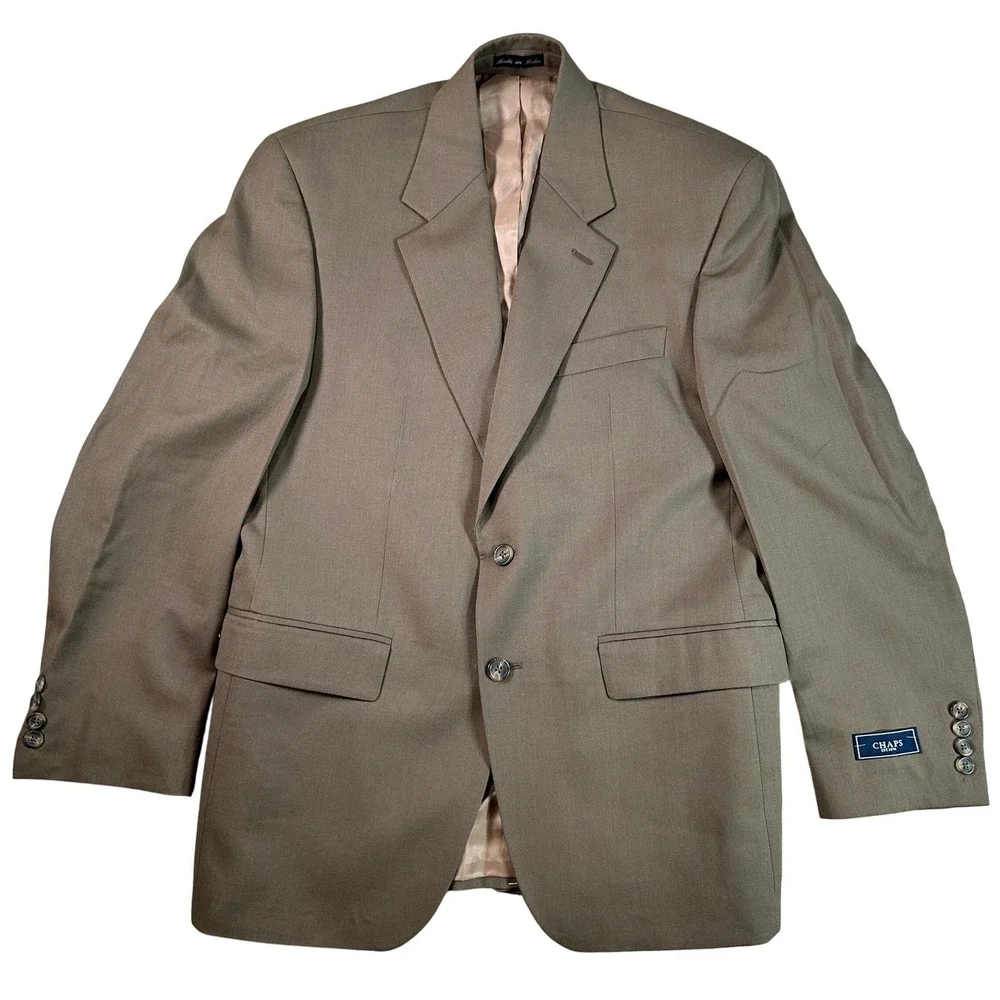Chaps Mens 38 Short Taupe 100% Wool 2 Button Blazer Sport Coat Jacket NWT